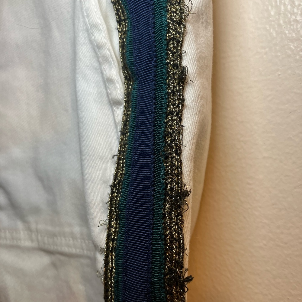 Pam &Gela white pants Navy Gold side stripe fringed bottom sz 27 - Picture 7 of 13
